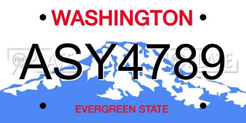 ASY4789 Washington License Plate
