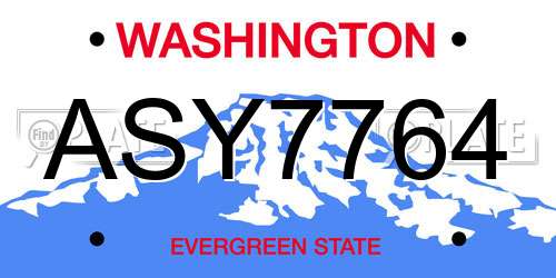 ASY7764 Washington License Plate