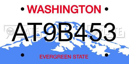 AT9B453 Washington License Plate