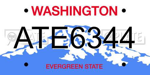 ATE6344 Washington License Plate