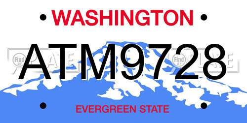 ATM9728 Washington License Plate