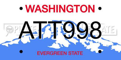 ATT998 Washington License Plate