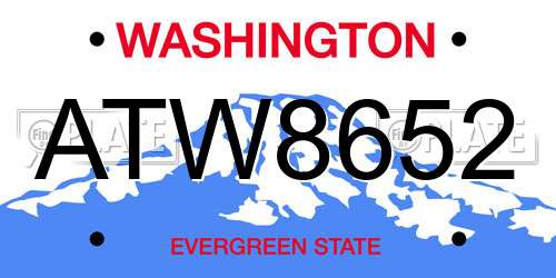 ATW8652 Washington License Plate