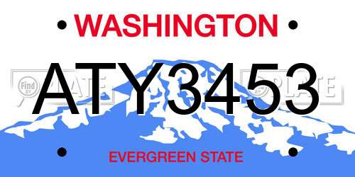 ATY3453 Washington License Plate
