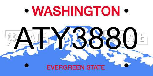 ATY3880 Washington License Plate