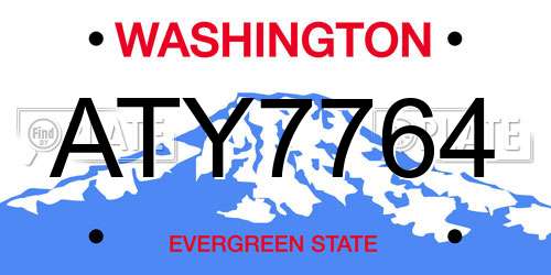 ATY7764 Washington License Plate