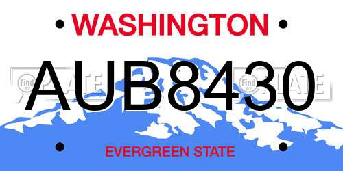 AUB8430 Washington License Plate