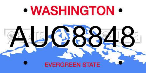 AUC8848 Washington License Plate