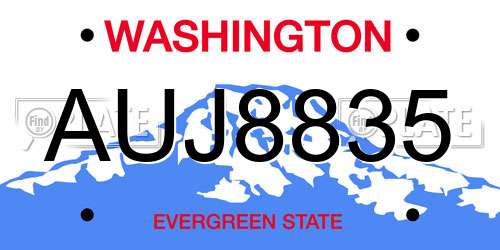 AUJ8835 Washington License Plate