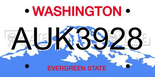 AUK3928 Washington License Plate