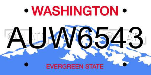 AUW6543 Washington License Plate