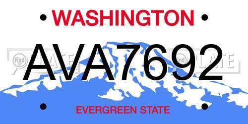 AVA7692 Washington License Plate