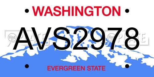 AVS2978 Washington License Plate