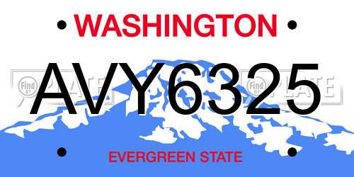 AVY6325 Washington License Plate