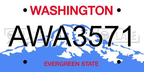 AWA3571 Washington License Plate