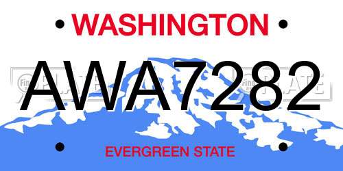 AWA7282 Washington License Plate