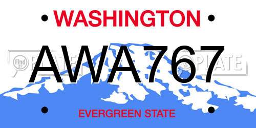 AWA767 Washington License Plate