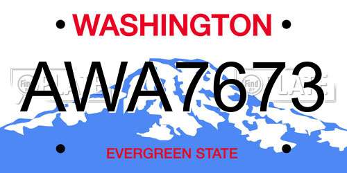 AWA7673 Washington License Plate