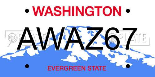 AWAZ67 Washington License Plate
