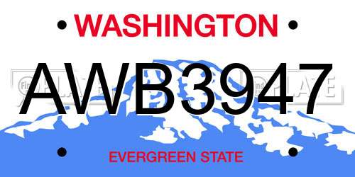 AWB3947 Washington License Plate