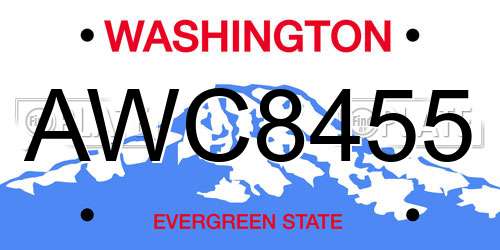 AWC8455 Washington License Plate