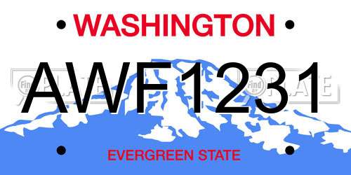 AWF1231 Washington License Plate