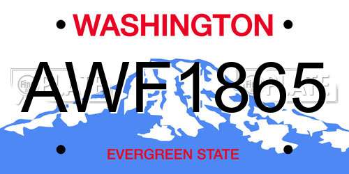 AWF1865 Washington License Plate