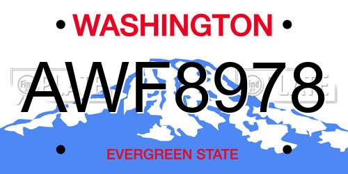 AWF8978 Washington License Plate
