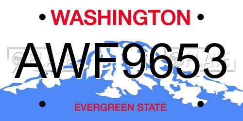 AWF9653 Washington License Plate
