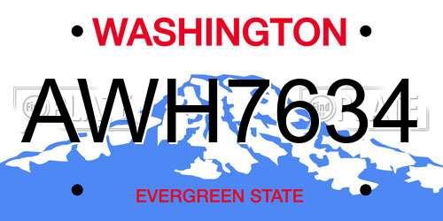 AWH7634 Washington License Plate