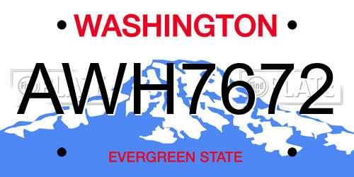 AWH7672 Washington License Plate