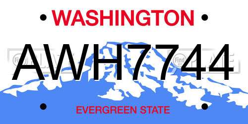 AWH7744 Washington License Plate