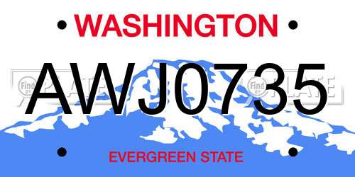 AWJ0735 Washington License Plate