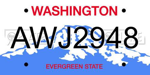 AWJ2948 Washington License Plate