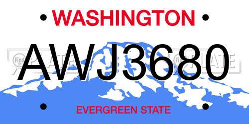 AWJ3680 Washington License Plate