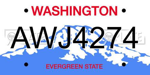 AWJ4274 Washington License Plate