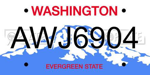 AWJ6904 Washington License Plate
