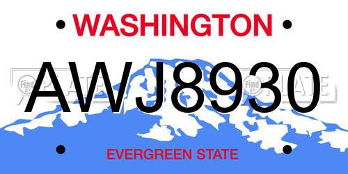 AWJ8930 Washington License Plate