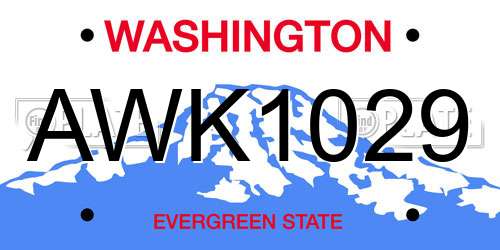 AWK1029 Washington License Plate