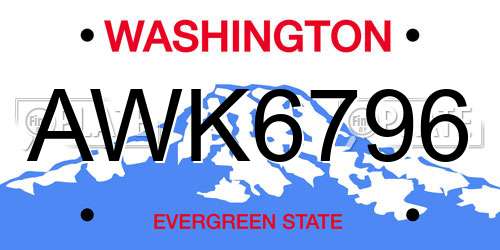 AWK6796 Washington License Plate