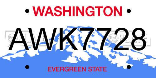 AWK7728 Washington License Plate