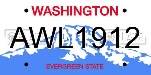 AWL1912 Washington License Plate