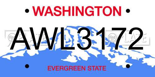 AWL3172 Washington License Plate