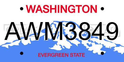 AWM3849 Washington License Plate
