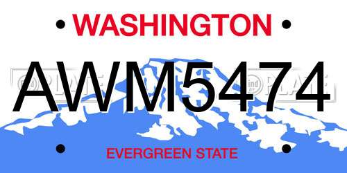AWM5474 Washington License Plate