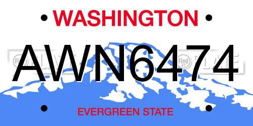 AWN6474 Washington License Plate