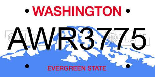 AWR3775 Washington License Plate