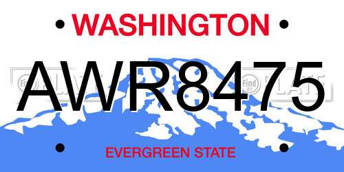 AWR8475 Washington License Plate