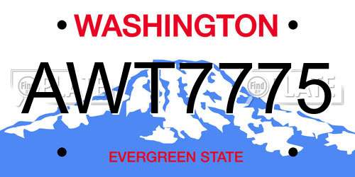 AWT7775 Washington License Plate