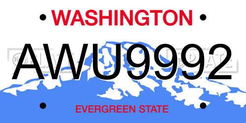 AWU9992 Washington License Plate